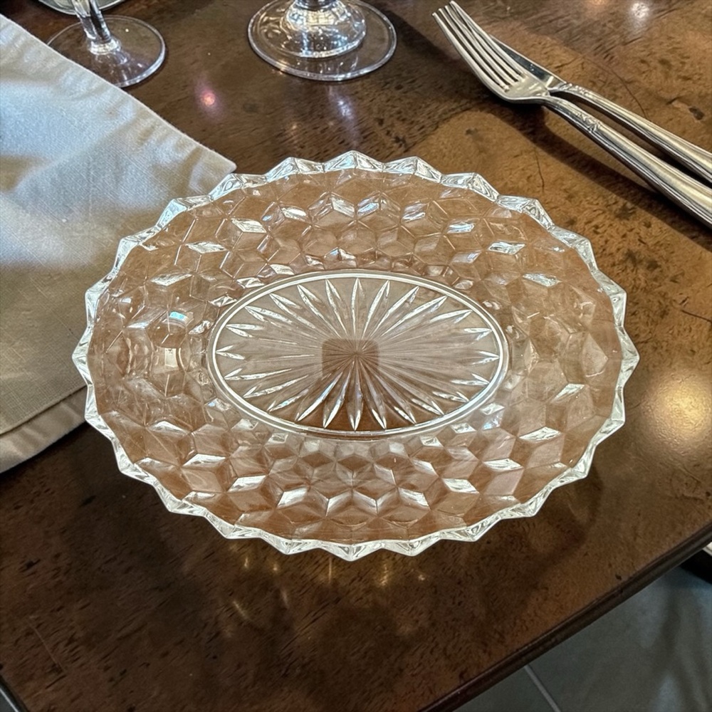 Fostoria American oval serving bowl in the Cubist pattern.